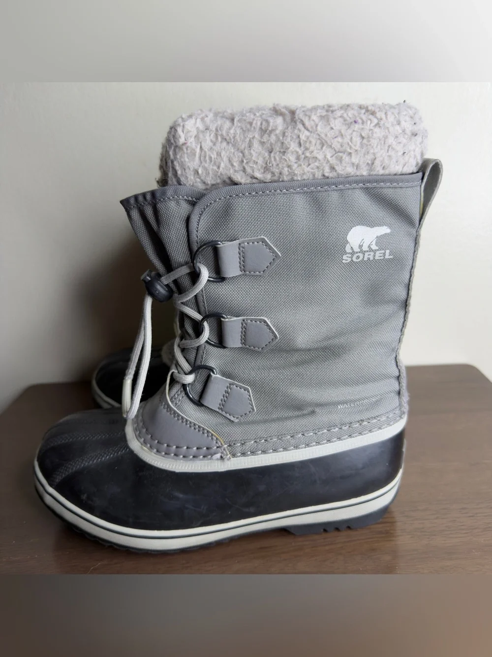 SOREL Yoot Pac Nylon Gray Waterproof Snow Boots Sz 3 Kids